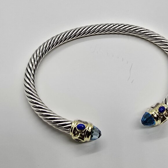 David Yurman Renaissance 5 mm Cable Blue topaz 14 K yellow gold and Silver SMALL - Picture 3 of 8